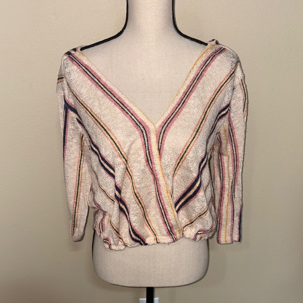 Striped V-Neck Women Top